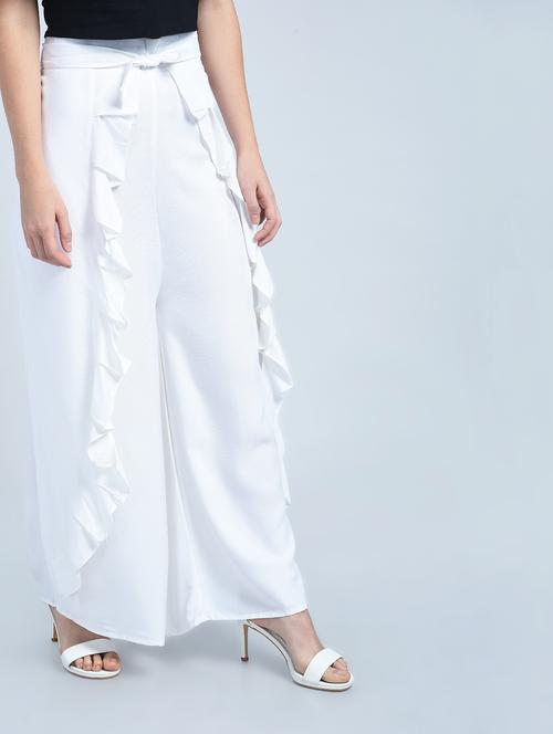white ruffled rayon palazzo - 15221142 - Very Small Image - 1