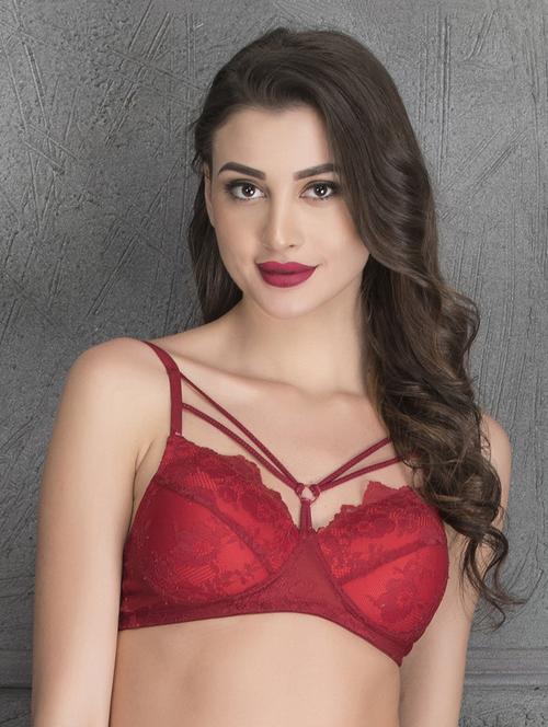 red solid lace cage bra - 15221725 - Standard Image - 1
