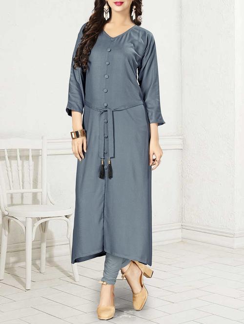 grey rayon flared solid kurta - 15225465 - Standard Image - 1