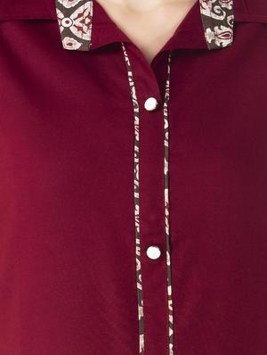 Shirt collar solid kurta with printed palazzo set - 15225756 - Standard Image - 4