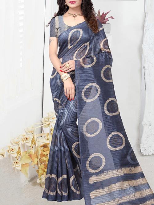 blue art silk printed saree with blouse - 15225822 - Very Small Image - 1