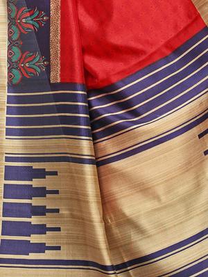 red art silk printed saree with blouse - 15226276 - Standard Image - 4