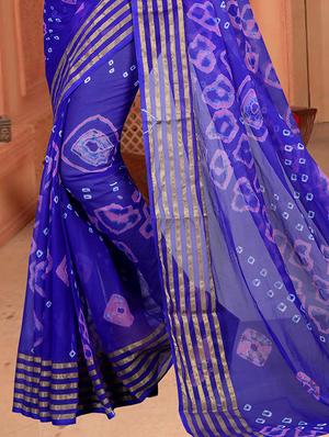 blue chiffon bandhani saree with blouse - 15227188 - Standard Image - 4