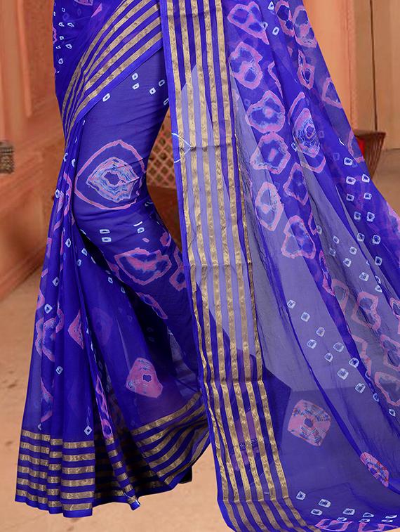 blue chiffon bandhani saree with blouse - 15227188 - Zoom Image - 4