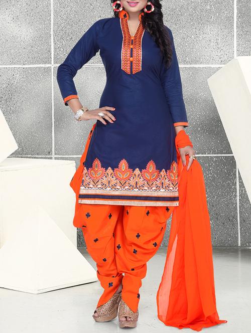 blue embroidered unstitched churidaar suit - 15233878 - Very Small Image - 1