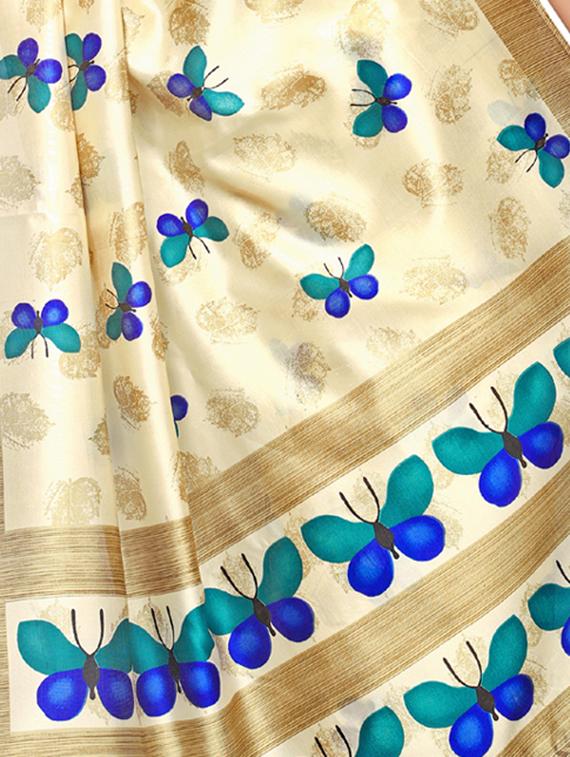 beige art silk maheshwari saree with blouse - 15235881 - Zoom Image - 4