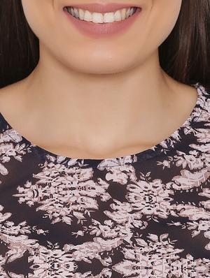 navy blue georgette printed bell sleeved top - 15238841 - Standard Image - 4
