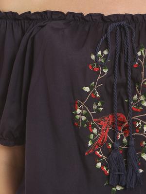 off shoulder embroidered blouson top - 15240608 - Standard Image - 4