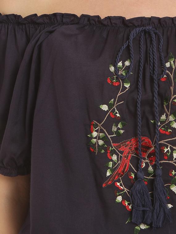 off shoulder embroidered blouson top - 15240608 - Zoom Image - 4