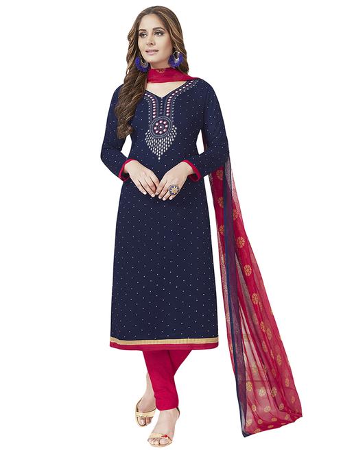 Printed unstitched churidaar suit - 15240990 - Standard Image - 1