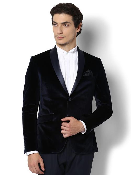 navy blue velvet casual blazer - 15241904 - Standard Image - 1