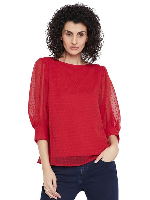 Balloon sleeved dobby top - 15242353 - Standard Image - 1