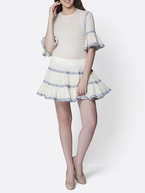 cream solid cotton flared skirt - 15245613 - Standard Image - 4