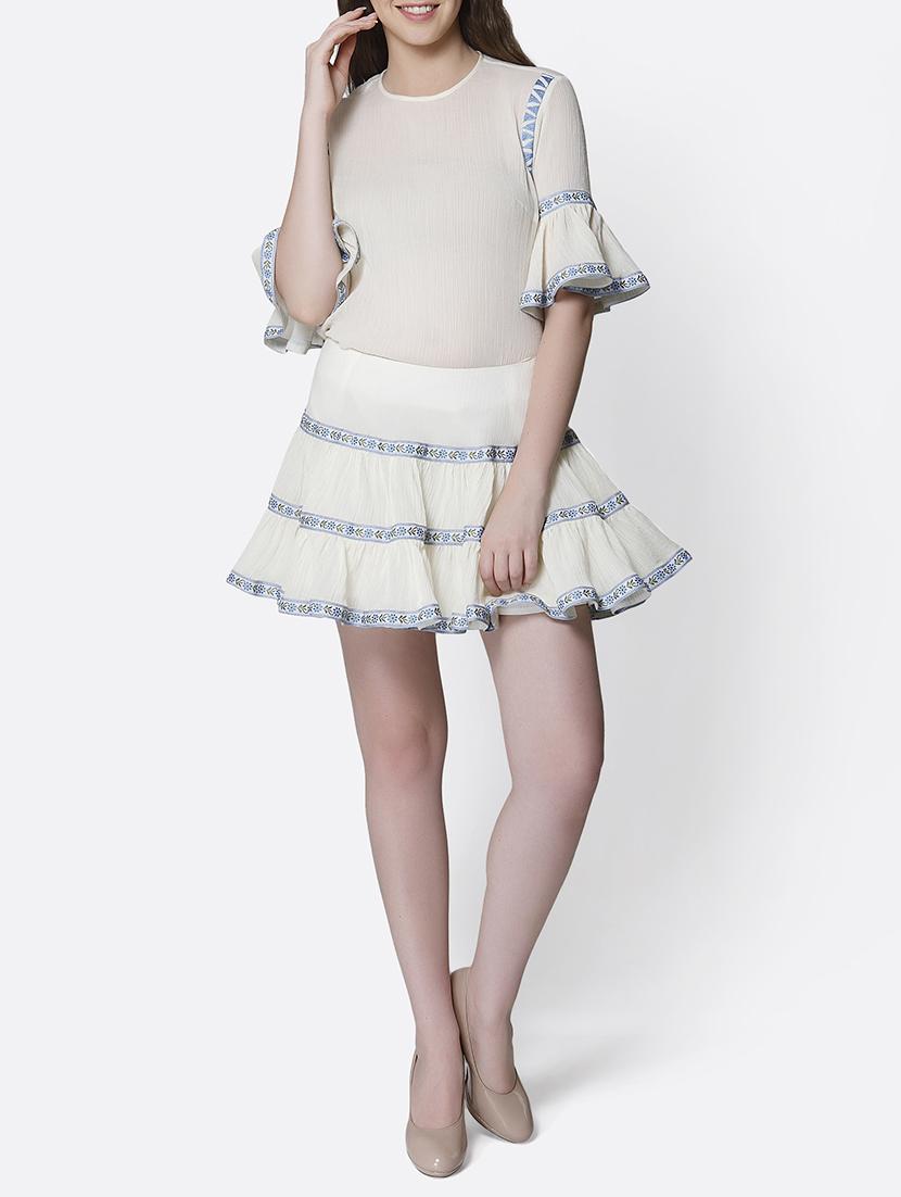 cream solid cotton flared skirt - 15245613 - Zoom Image - 4