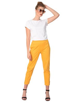 beige cotton lycra flat front trousers - 15254222 - Standard Image - 4