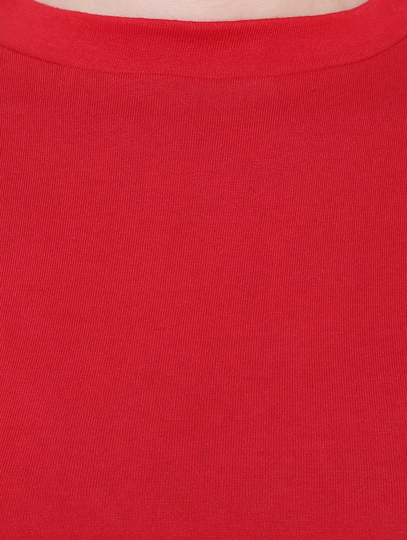 red solid cotton cut out crop top - 15254542 - Zoom Image - 4