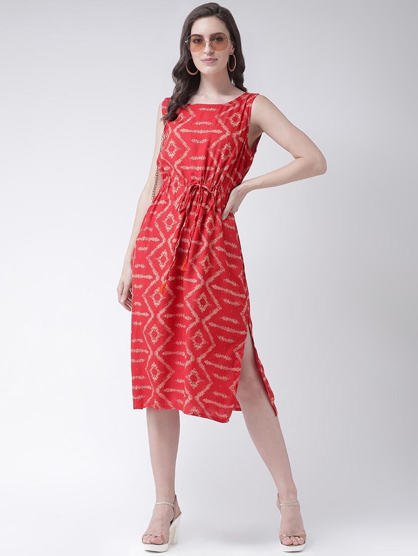 orange cotton printed a-line dress - 15261070 - Zoom Image - 4