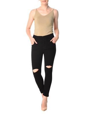 black solid denim knee slit jeans - 15261399 - Standard Image - 4
