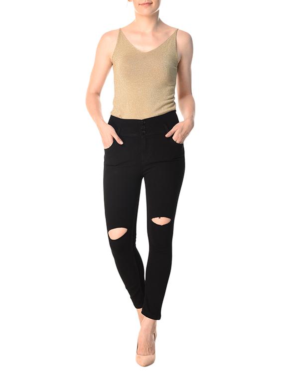 black solid denim knee slit jeans - 15261399 - Zoom Image - 4