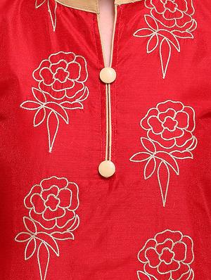 Red embroidered unstitched churidaar suit - 15263537 - Standard Image - 4