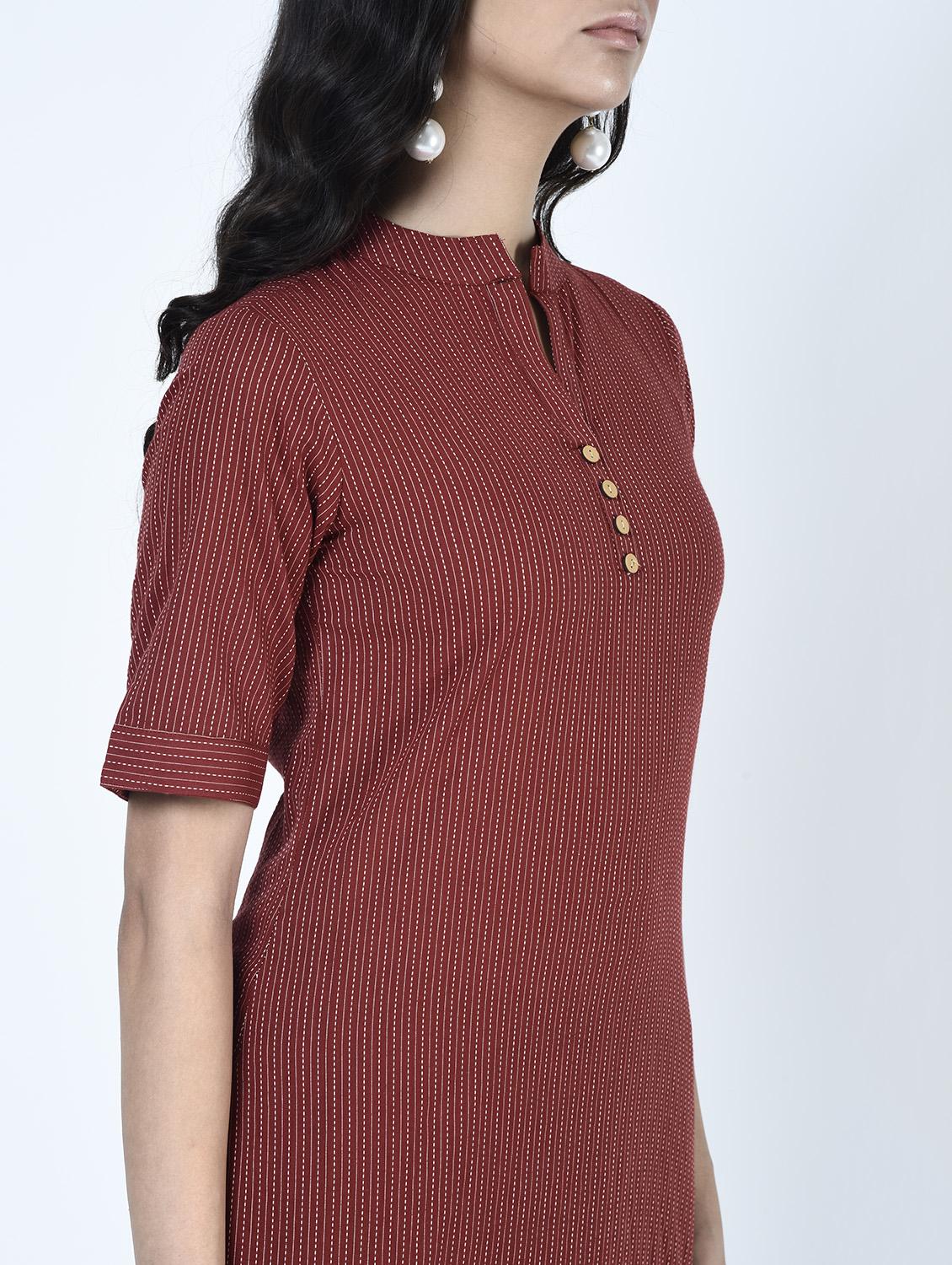 maroon straight kurta - 15264289 - Zoom Image - 4