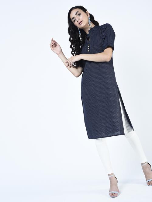 blue straight kurta - 15264290 - Standard Image - 1