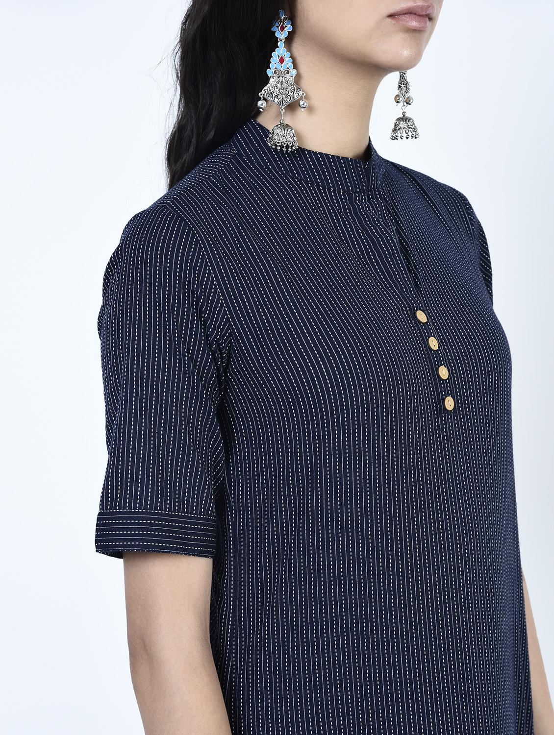 blue straight kurta - 15264290 - Zoom Image - 4