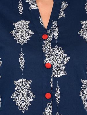 blue cotton straight kurta - 15265621 - Standard Image - 4