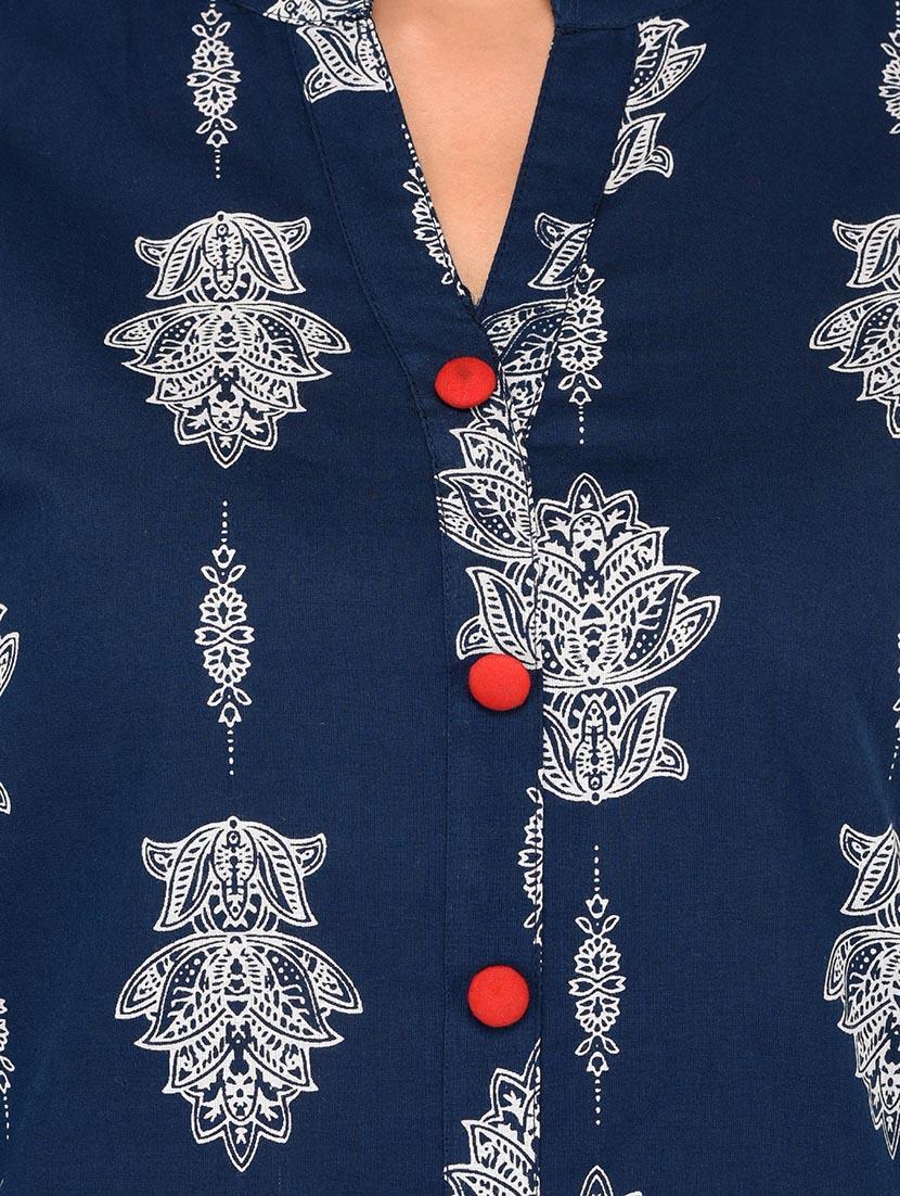 blue cotton straight kurta - 15265621 - Zoom Image - 4