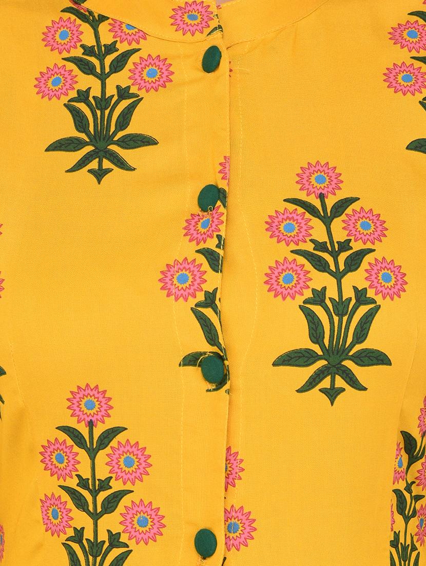 mustard viscose flared kurta - 15265622 - Zoom Image - 4