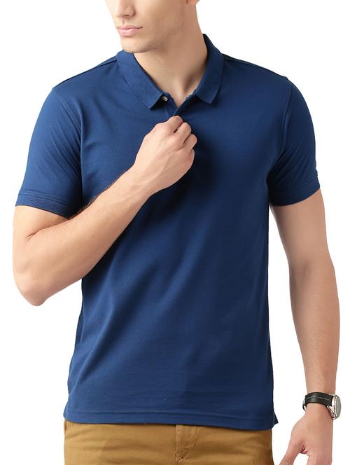 blue solid polo t-shirt - 15266260 - Standard Image - 1