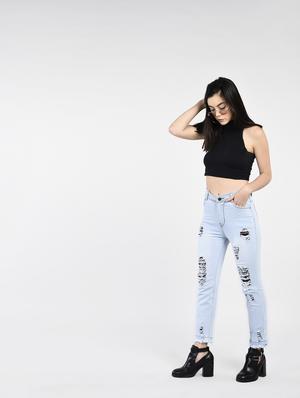 light blue denim distressed jeans - 15266773 - Standard Image - 4