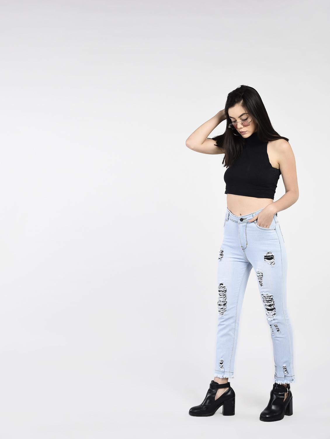 light blue denim distressed jeans - 15266773 - Zoom Image - 4