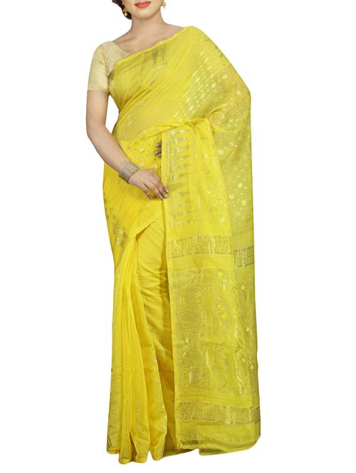 yellow cotton silk jamdani saree - 15266839 - Standard Image - 1