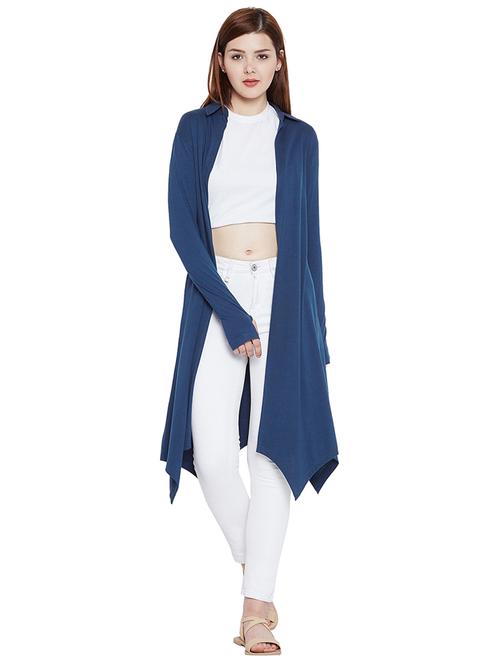 blue solid asymmetrical long shrug - 15267851 - Standard Image - 1