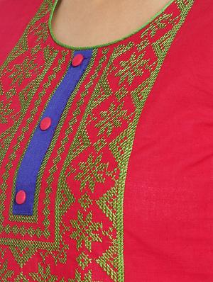 pink cotton straight kurta - 15269369 - Standard Image - 4
