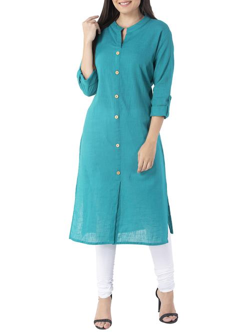 turquoise solid kurta - 15274144 - Standard Image - 1
