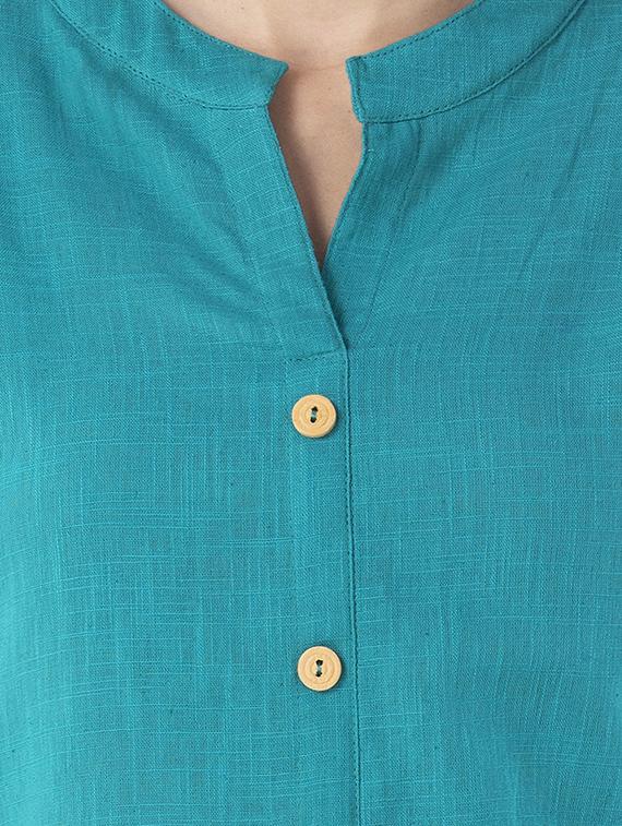 turquoise solid kurta - 15274144 - Zoom Image - 4