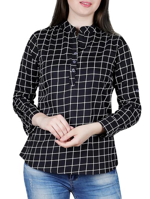 mandarin collar checked top - 15274215 - Very Small Image - 1