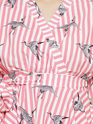 Bird print striped wrap top - 15275483 - Standard Image - 4