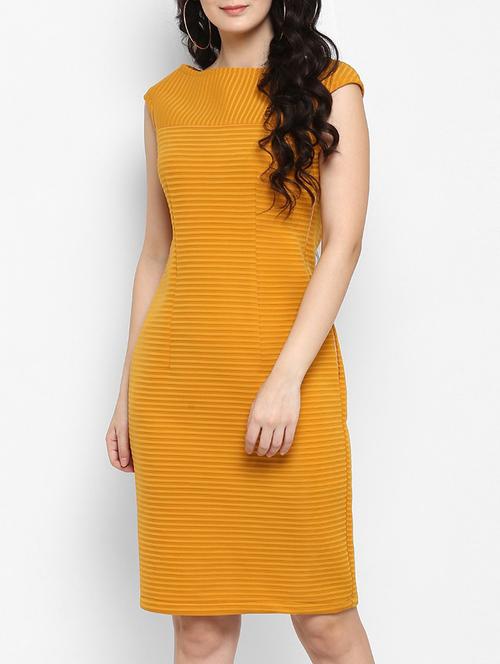 Yellow Solid Self Striped Dress - 15277624 - Standard Image - 1