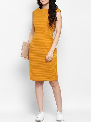 Yellow Solid Self Striped Dress - 15277624 - Standard Image - 4