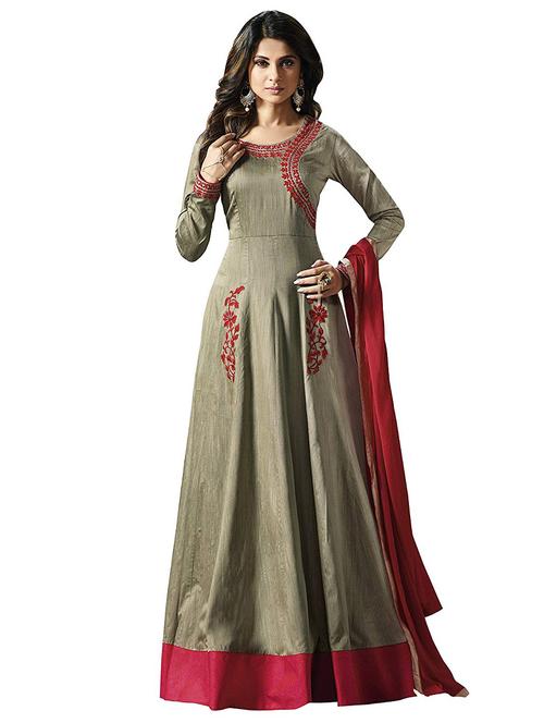 embroidered semi-stitched anarkali suit - 15277764 - Very Small Image - 1