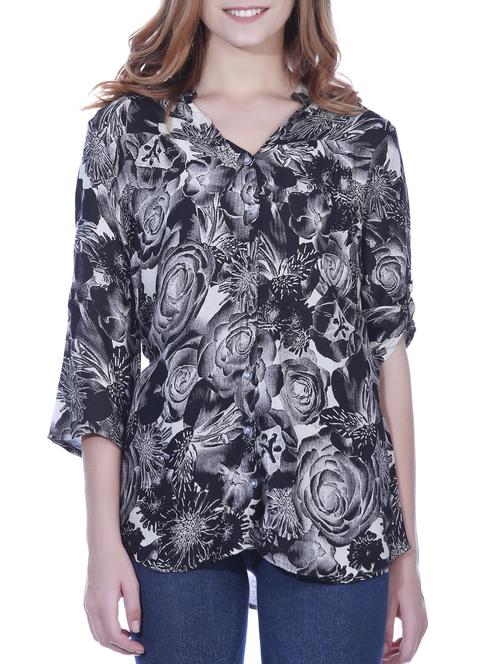 mandarin neck floral shirt - 15277985 - Standard Image - 1