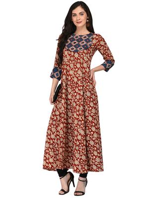 red rayon flared kurta - 15279976 - Standard Image - 4