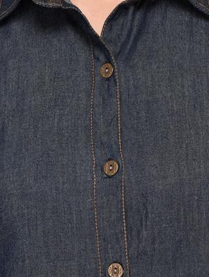 cold shoulder denim shirt - 15282370 - Standard Image - 4
