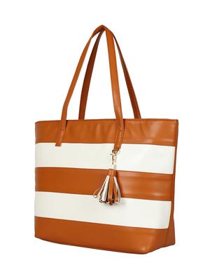 brown colored leatherette (pu) regular tote - 15283909 - Standard Image - 4