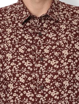 maroon cotton linen casual shirt - 15289129 - Standard Image - 4