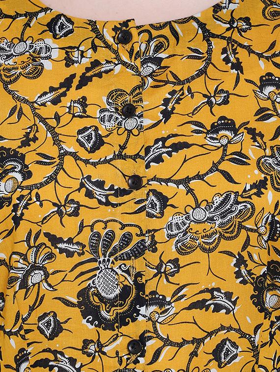 mustard cotton flared kurta - 15291106 - Zoom Image - 4