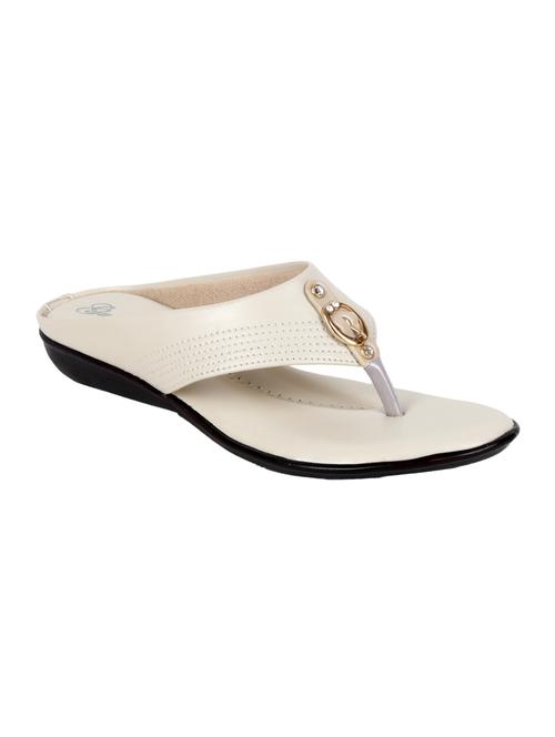 white faux leather flip flops - 15291217 - Standard Image - 1